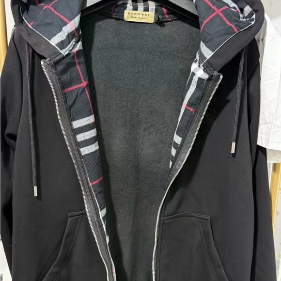 Burberry Black Hoodie with Red and Gray Plaid Lining